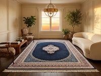 Navy Blue Traditional Persian Rug · 1200 Reeds styled in a room — Stylish Rugs & Carpets, Sacramento