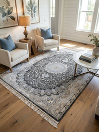 Persian Carpet - Gray & Gold and Cream Background rug styled in a Sacramento home — Stylish Rugs & Carpets