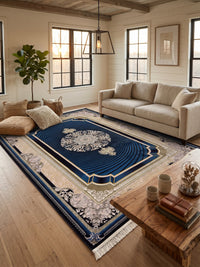 Navy 3D Persian Rug · 1200 Reeds styled in a room — Stylish Rugs & Carpets, Sacramento