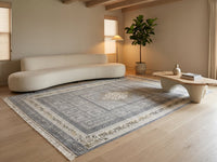 Light Gray Classic Medallion Persian Rug · 1200 Reeds styled in a room — Stylish Rugs & Carpets, Sacramento