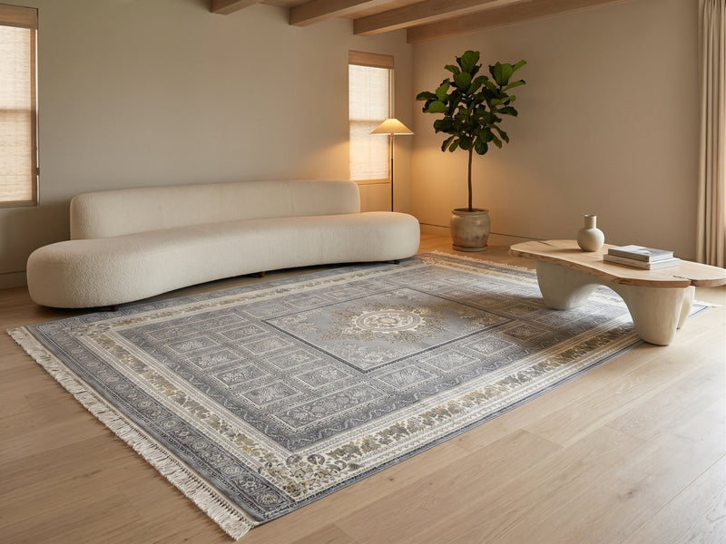 2026 Light Gray Luxury Traditional Medallion Rug 1200 Reeds | Stylish Rugs & Carpets
