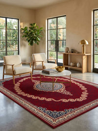 Red & Gold Scroll Persian Rug · 1200 Reeds — size 10x13 Feet (300x400 cm) 12Meters shown to scale in a living room — Stylish Rugs & Carpets, Sacramento