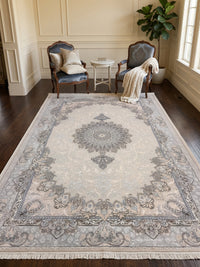 Beige & Cream Floral Turkish Rug styled in a room — Stylish Rugs & Carpets, Sacramento