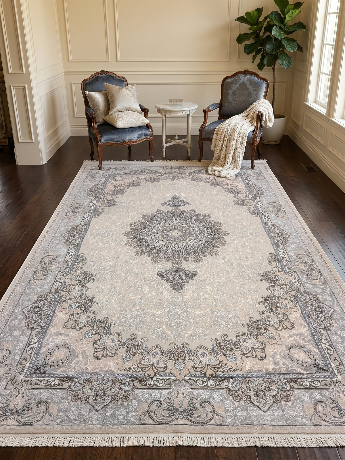 Beige & Cream Floral Turkish Rug styled in a room — Stylish Rugs & Carpets, Sacramento