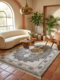 Gray & Gold Medallion Persian Rug rug styled in a Sacramento home — Stylish Rugs & Carpets
