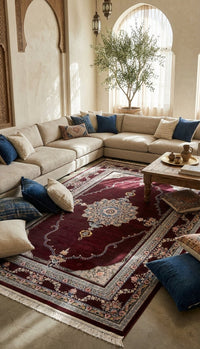 Burgundy Medallion Persian Rug · 1200 Reeds rug styled in a Sacramento home — Stylish Rugs & Carpets