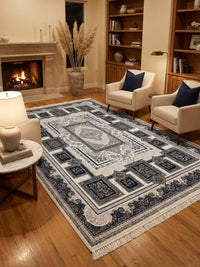 Cream & Silver Medallion Persian Rug rug styled in a Sacramento home — Stylish Rugs & Carpets