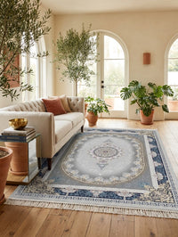 Navy Medallion Persian Rug · 1200 Reeds rug styled in a Sacramento home — Stylish Rugs & Carpets
