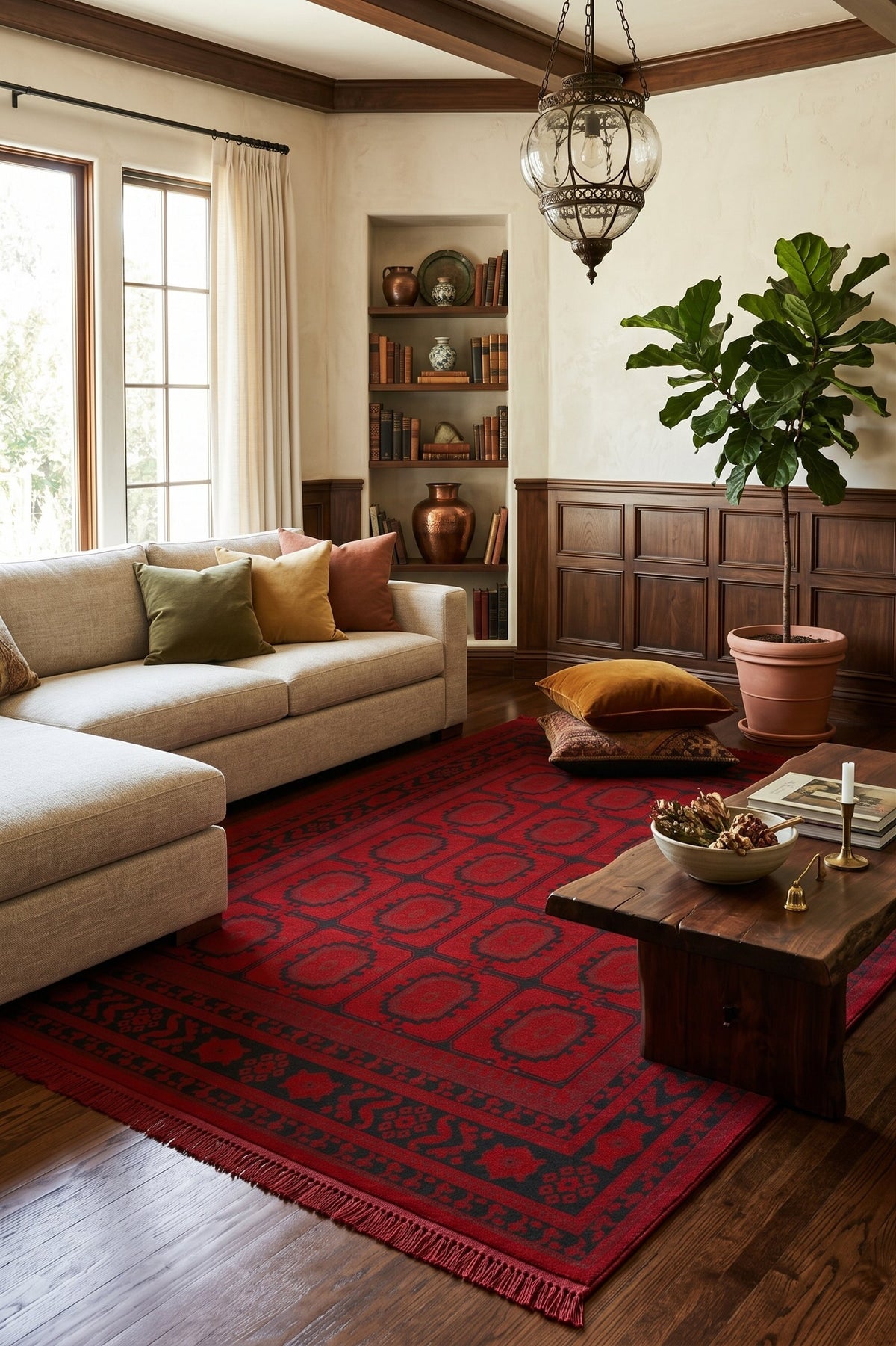 Red Filpai Elephant Foot Turkish Rug — area rug styled in a room, Stylish Rugs & Carpets, Sacramento