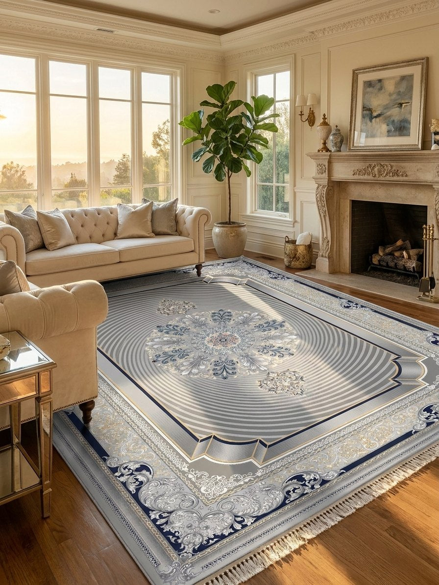 Light Gray 3D Persian Rug · 1200 Reeds rug styled in a Sacramento home — Stylish Rugs & Carpets