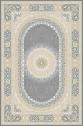 Grey & Cream oval medallion rug from the Shadow line, Art Silk pile