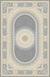 Grey & Cream oval medallion rug from the Shadow line, Art Silk pile