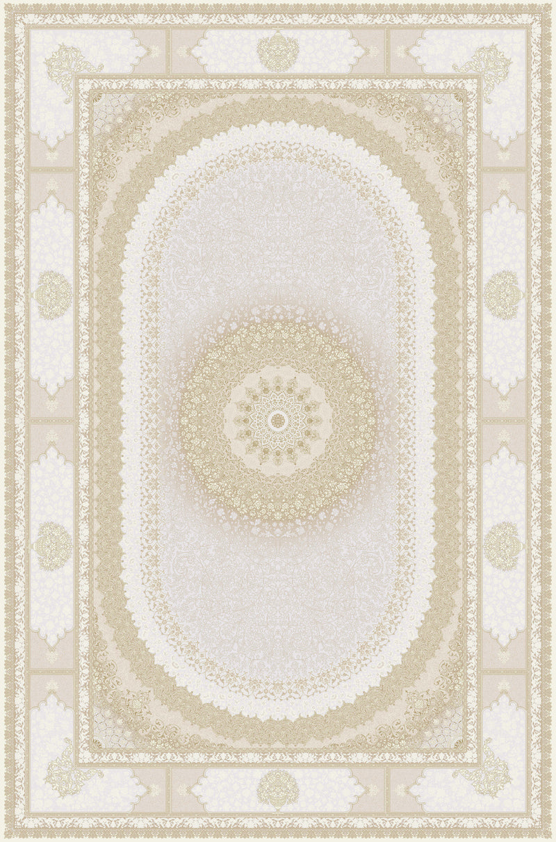 Ivory & Champagne oval medallion rug from the Shadow line, Art Silk pile