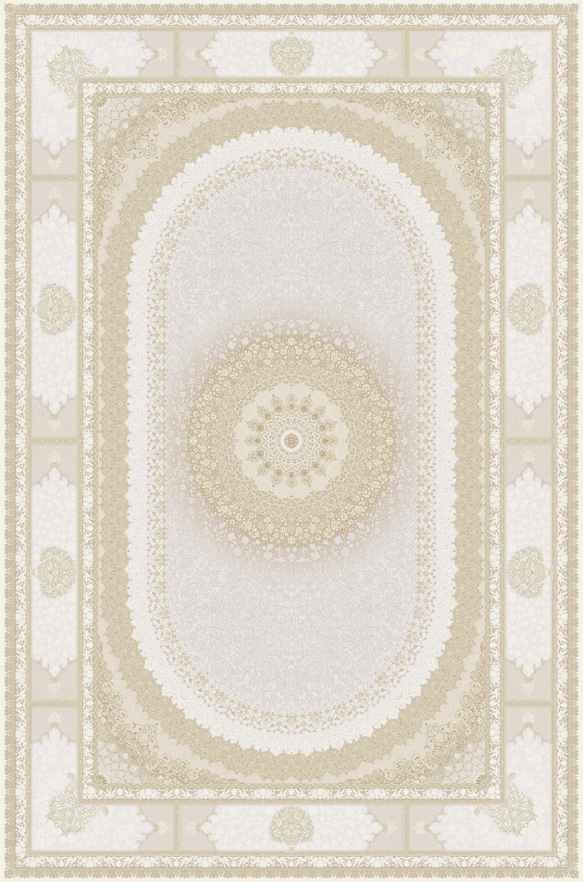 Ivory & Champagne oval medallion rug from the Shadow line, Art Silk pile