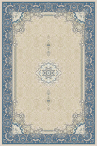Ivory & Blue star medallion rug from the Shadow line, Art Silk pile