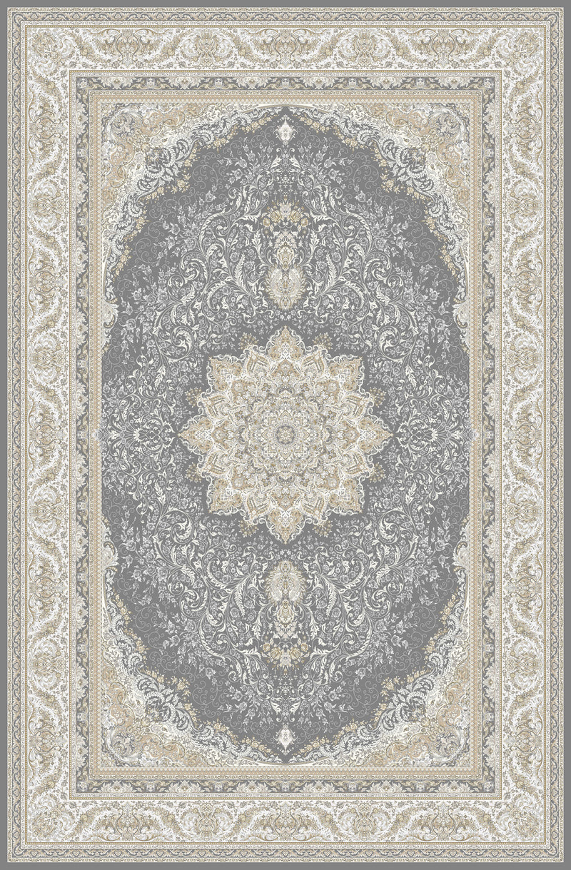 Grey & Cream star medallion rug from the Shadow line, Art Silk pile