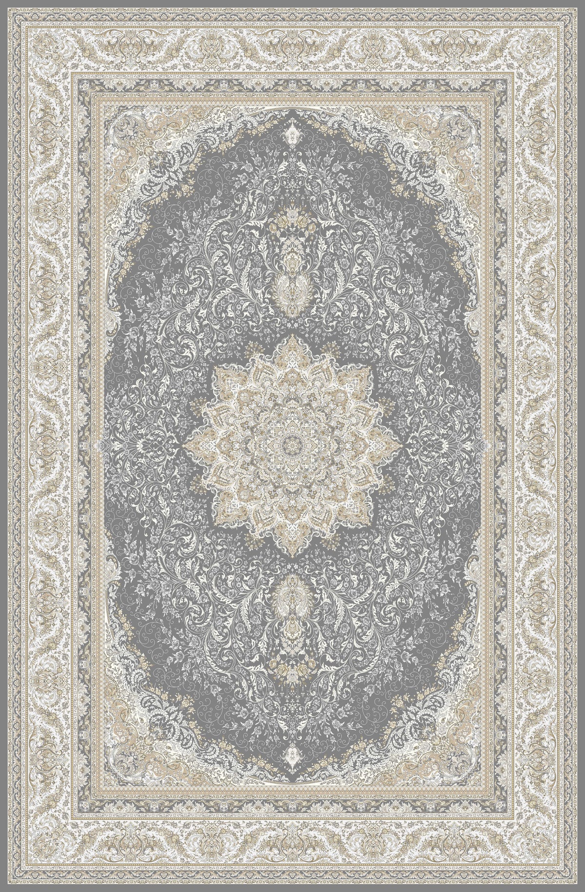 Grey & Cream star medallion rug from the Shadow line, Art Silk pile
