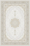 Ivory & Soft Gold star medallion rug from the Shadow line, Art Silk pile