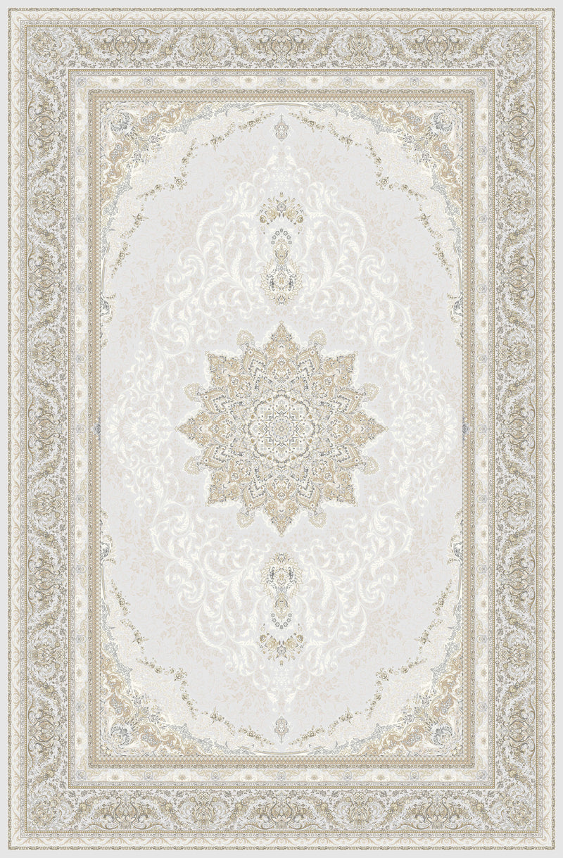 Ivory & Soft Gold star medallion rug from the Shadow line, Art Silk pile