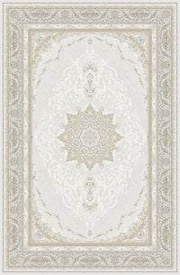 Ivory & Soft Gold Star Medallion Faux Silk Rug · Shadow - 3x6.5 Feet (90x200 cm)