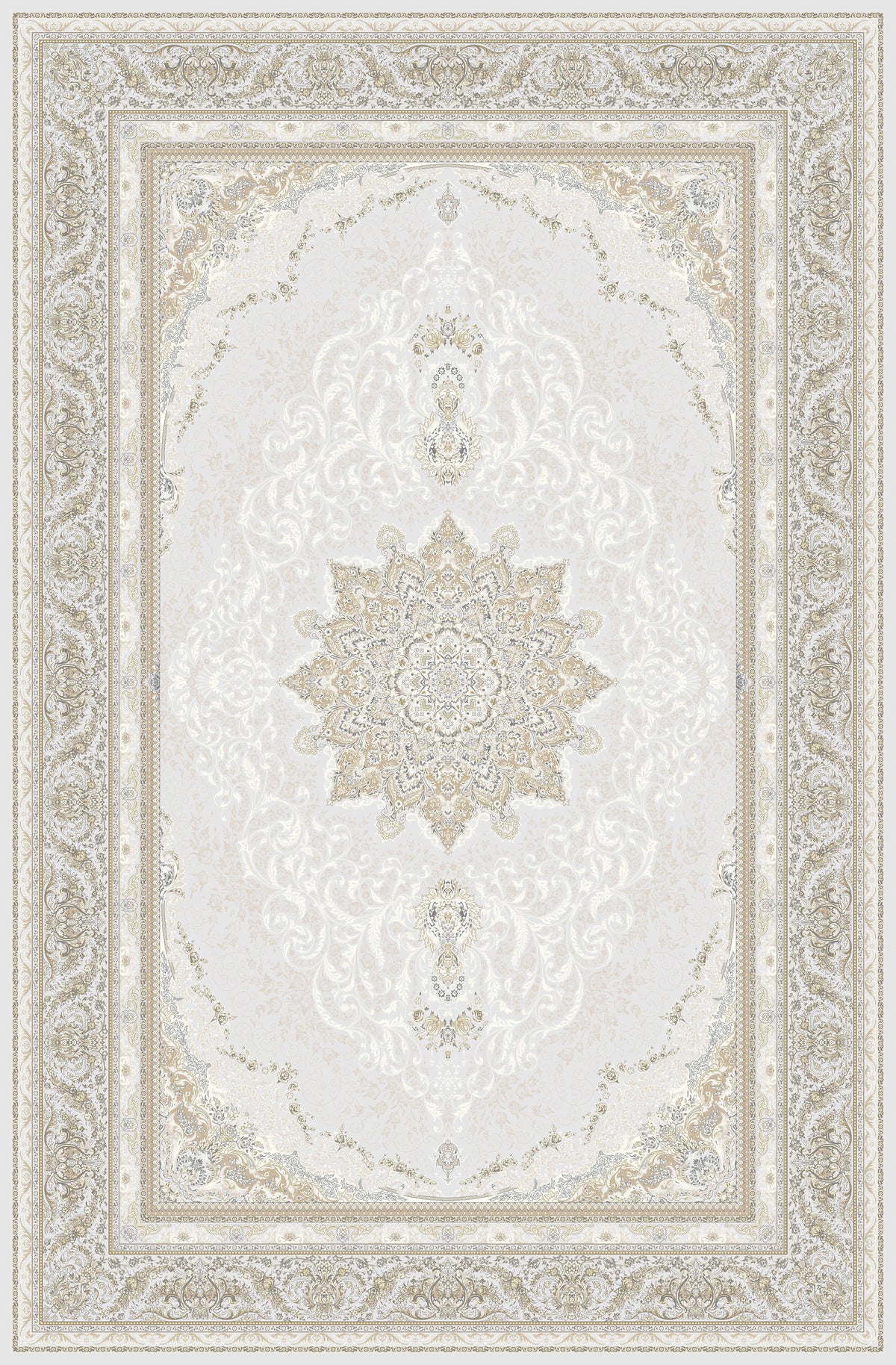 Ivory & Soft Gold star medallion rug from the Shadow line, Art Silk pile
