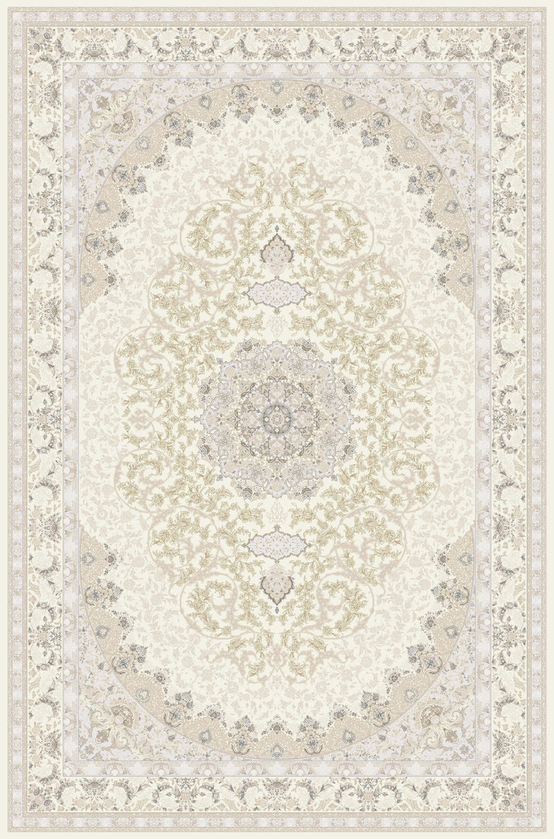 Cream classical medallion rug from the Shadow line, Art Silk pile