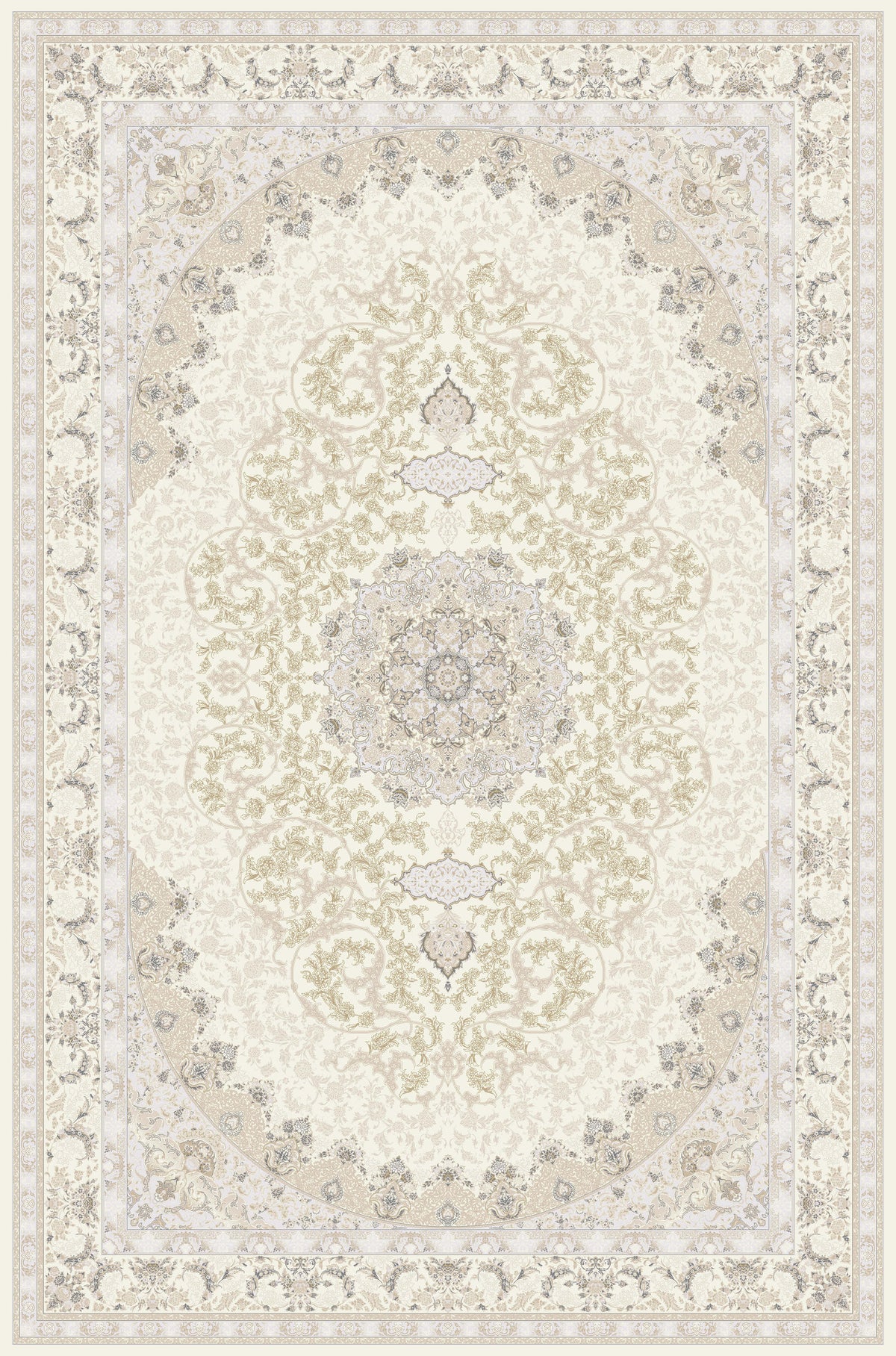 Cream classical medallion rug from the Shadow line, Art Silk pile