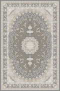 Taupe & Cream classical medallion rug from the Shadow line, Art Silk pile