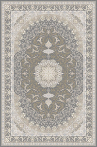 Taupe & Cream classical medallion rug from the Shadow line, Art Silk pile