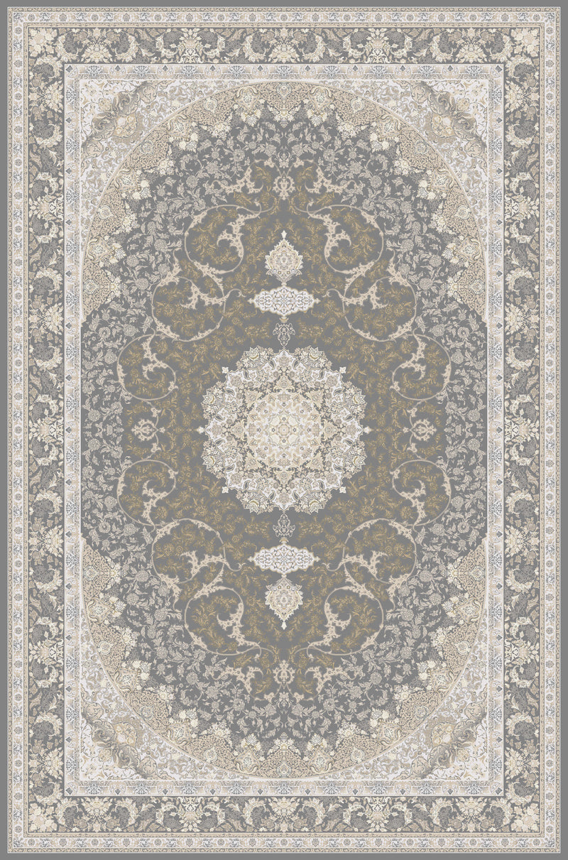 Taupe & Cream classical medallion rug from the Shadow line, Art Silk pile