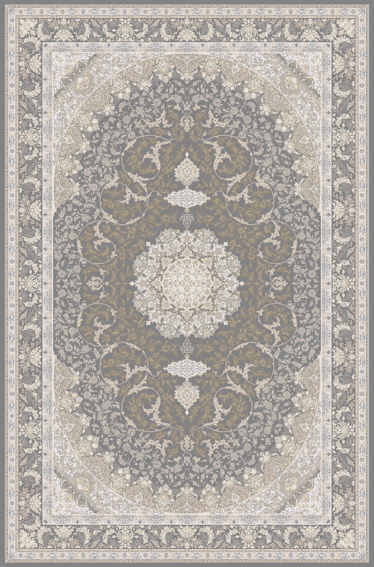 Taupe & Cream classical medallion rug from the Shadow line, Art Silk pile