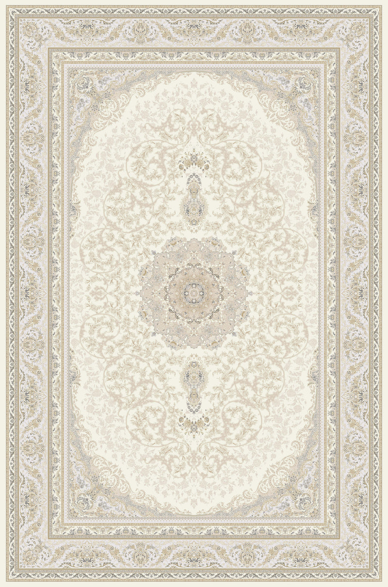 Cream oval medallion rug from the Shadow line, Art Silk pile
