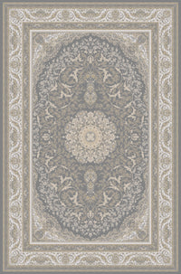 Grey oval medallion rug from the Shadow line, Art Silk pile