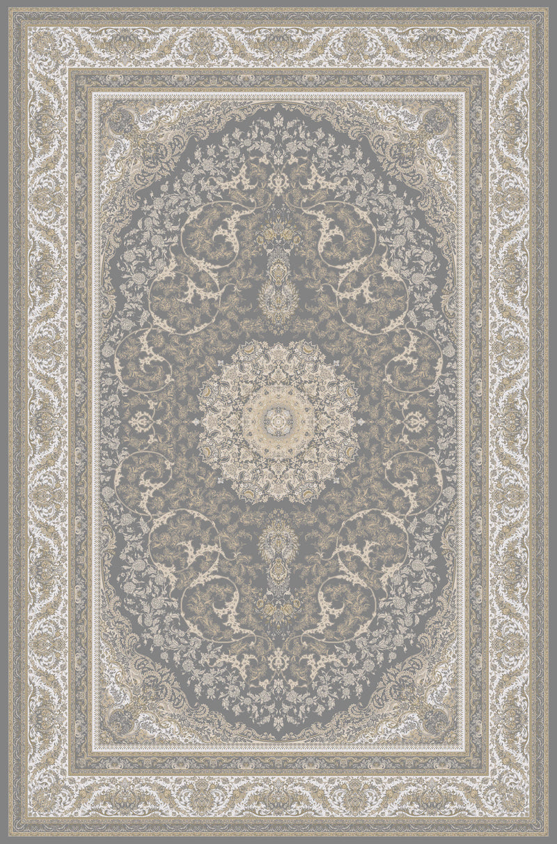 Grey oval medallion rug from the Shadow line, Art Silk pile