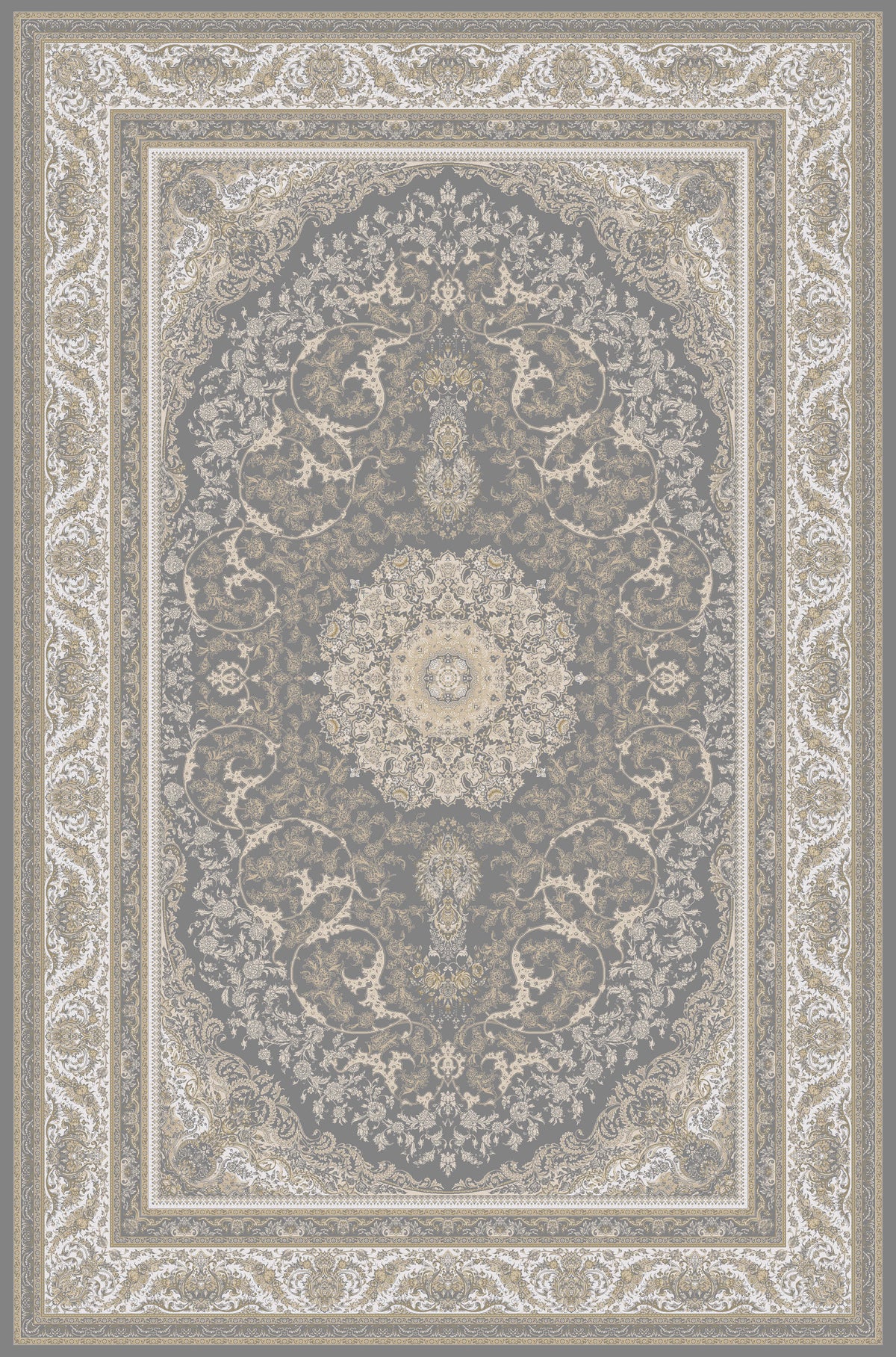 Grey oval medallion rug from the Shadow line, Art Silk pile