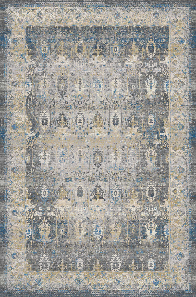Blue & Gold abstract overdye rug from the Shadow line, Art Silk pile