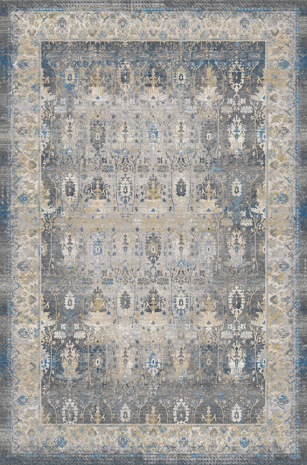 Blue & Gold abstract overdye rug from the Shadow line, Art Silk pile