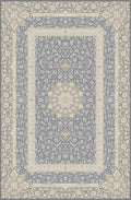 Blue-Grey open-field medallion rug from the Shadow line, Art Silk pile