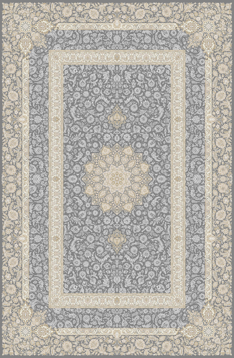Blue-Grey open-field medallion rug from the Shadow line, Art Silk pile