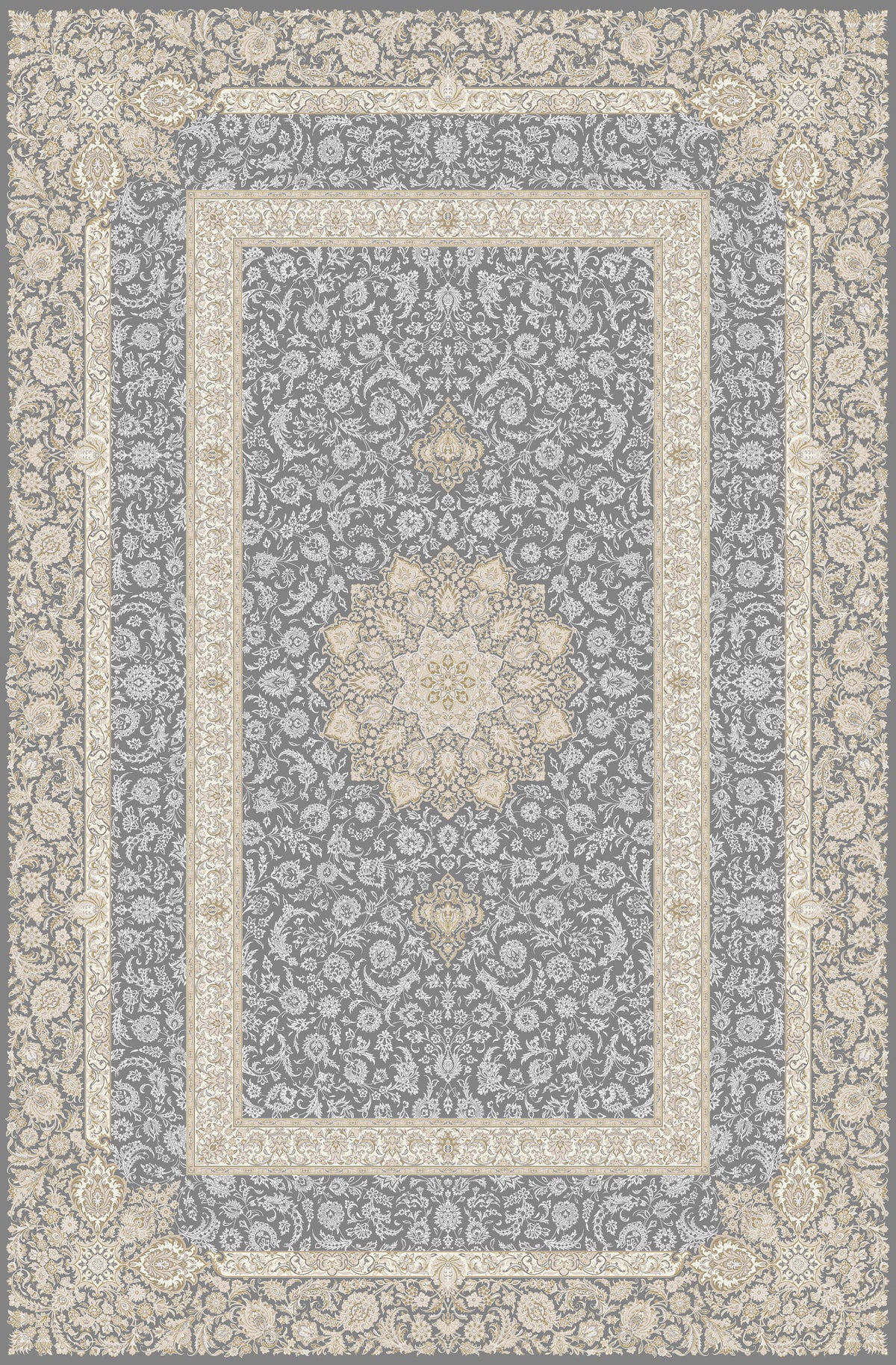 Blue-Grey open-field medallion rug from the Shadow line, Art Silk pile