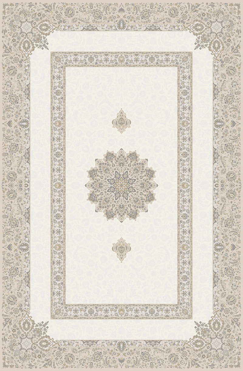 Cream open-field medallion rug from the Shadow line, Art Silk pile