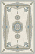 Cream & Teal roundel panel rug from the Shadow line, Art Silk pile