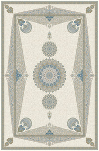 Cream & Teal Roundel Panel Faux Silk Rug · Shadow - 3x6.5 Feet (90x200 cm)