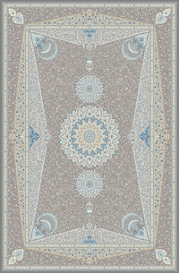 Grey & Teal roundel panel rug from the Shadow line, Art Silk pile
