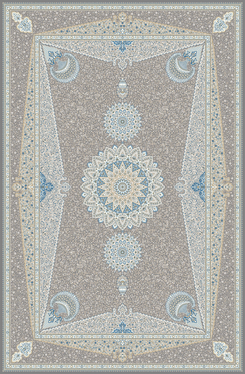 Grey & Teal roundel panel rug from the Shadow line, Art Silk pile