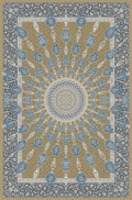 Gold & Blue radiating boteh rug from the Shadow line, Art Silk pile
