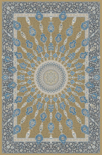 Gold & Blue radiating boteh rug from the Shadow line, Art Silk pile