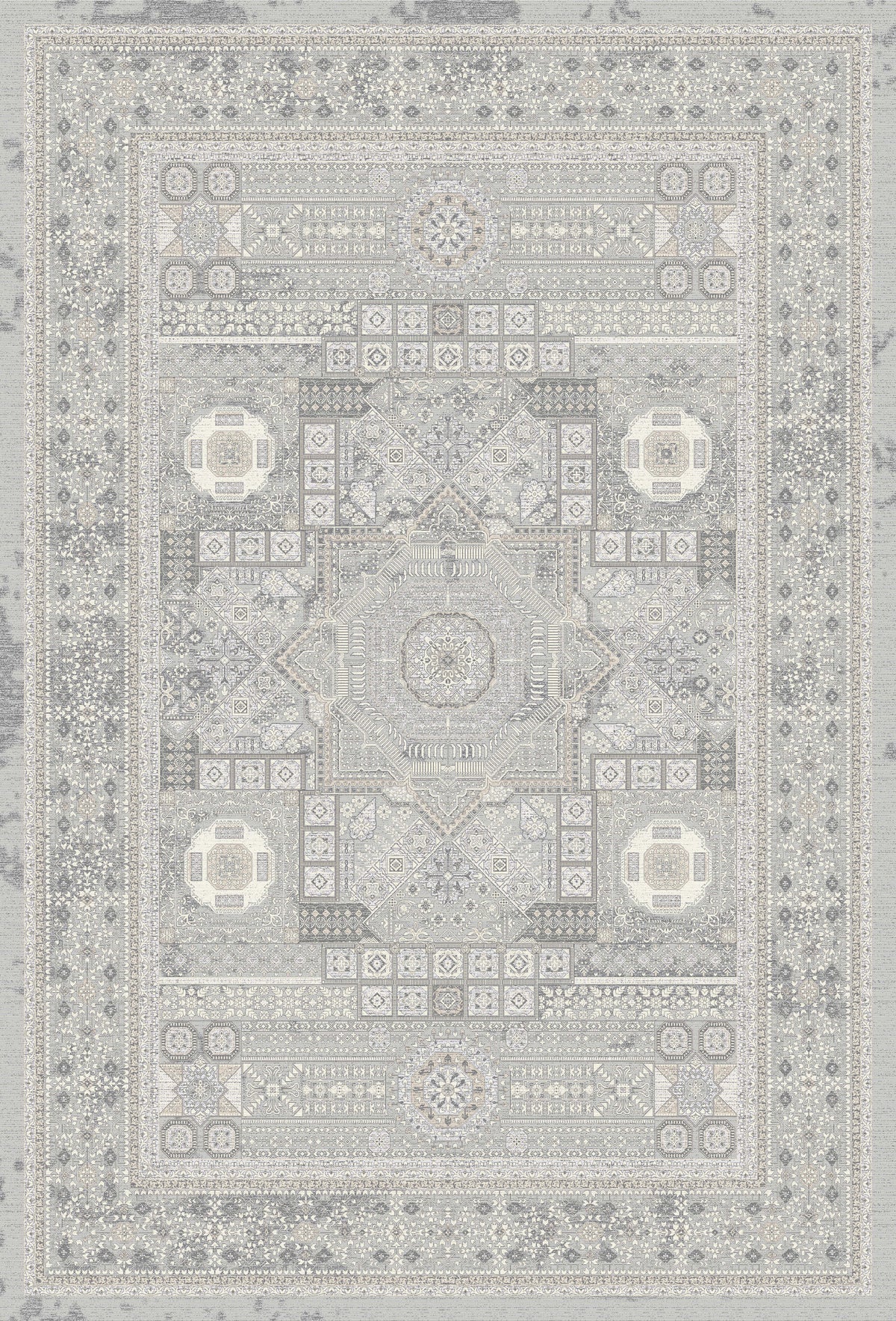 Pale Grey all-over panel rug from the Shadow line, Art Silk pile