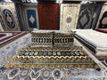 Black, cream and gold zigzag Afghan toshak cover set with two cushions, front view
