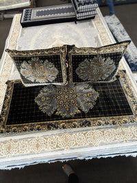 Afghan toshak cover set with matching cushion covers, black and silver